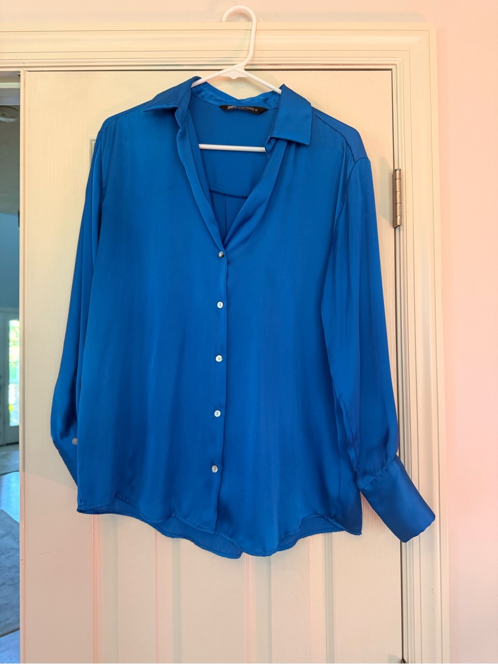 ZARA Cobalt Blue Satin Effect Blouse XS - Picture 3 of 8